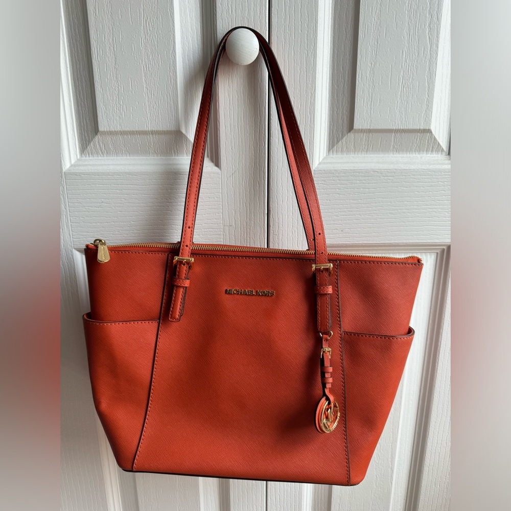 Michael Kors Orange Textured Leather Tote
